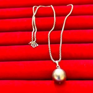 13 mm TAHITIAN gray cultured PEARL on 925 Sterling Silver DAVID YURMAN chain